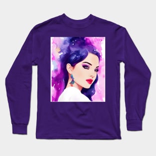 Beautiful Woman in Cool Color Splash Long Sleeve T-Shirt